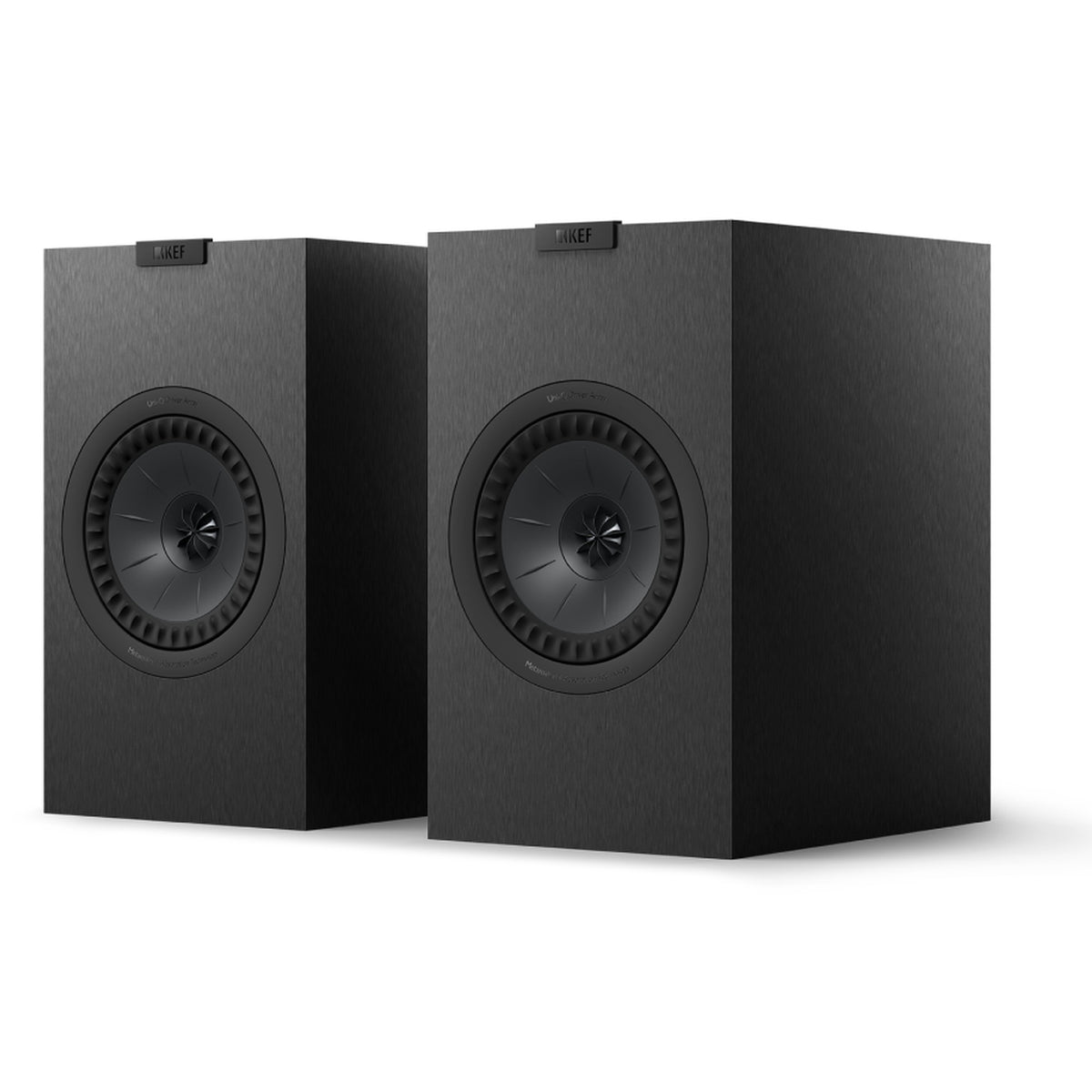 KEF Q3 Meta passive bookshelf speakers shown with sleek black cabinets and stylish design for high-quality audio.