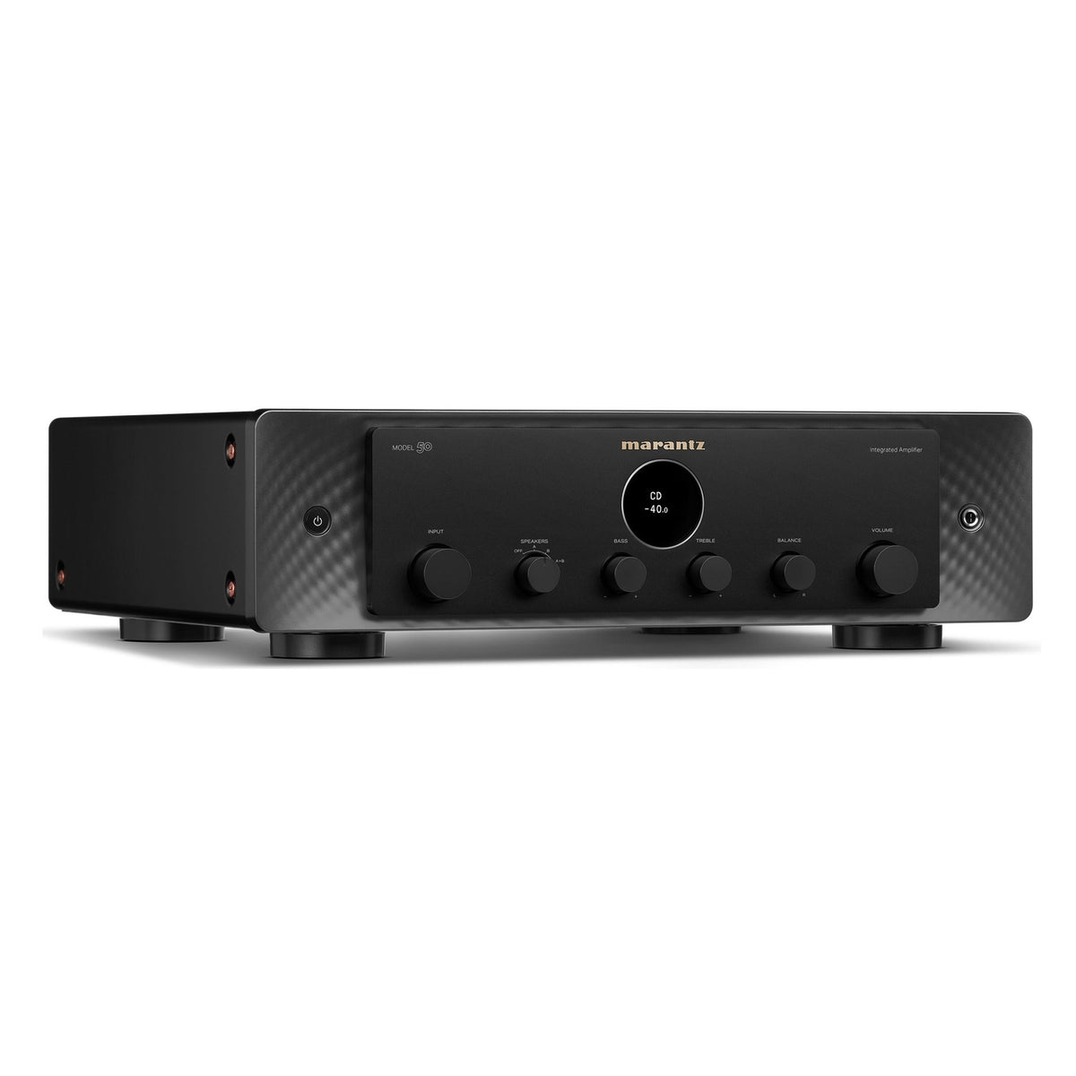 Marantz MODEL 50 stereo amplifier with sleek design and control knobs, showcasing high-quality audio equipment.