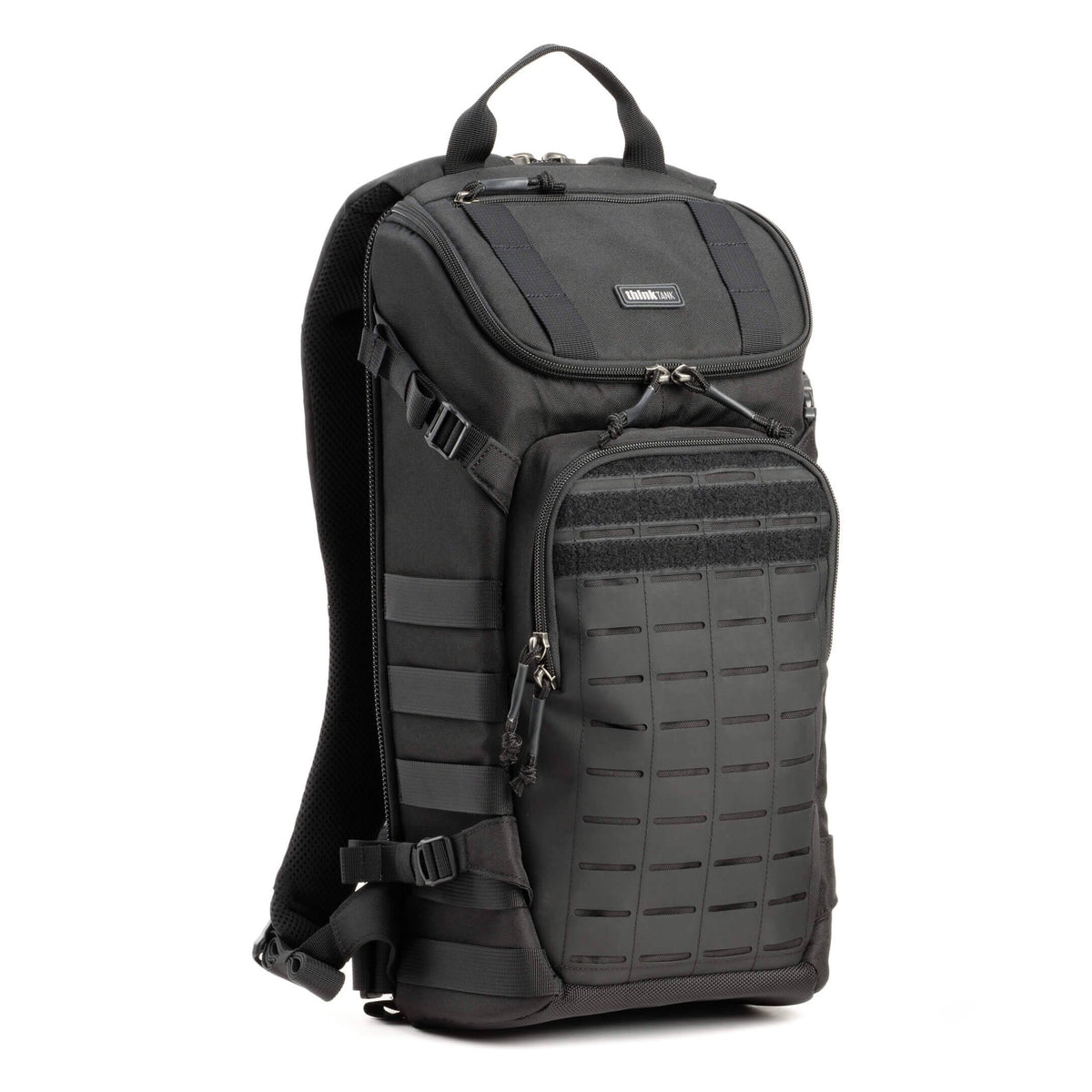 Think Tank DarkLight video equipment bag with padded compartments and sturdy handle for professional gear storage and transport.