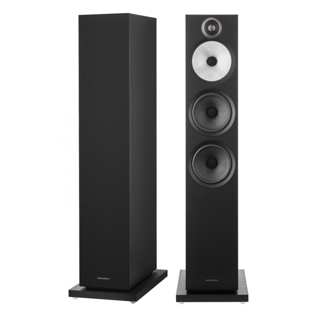 Black Bowers & Wilkins 603 S3 passive floorstanding speakers with sleek design and multiple speaker drivers.