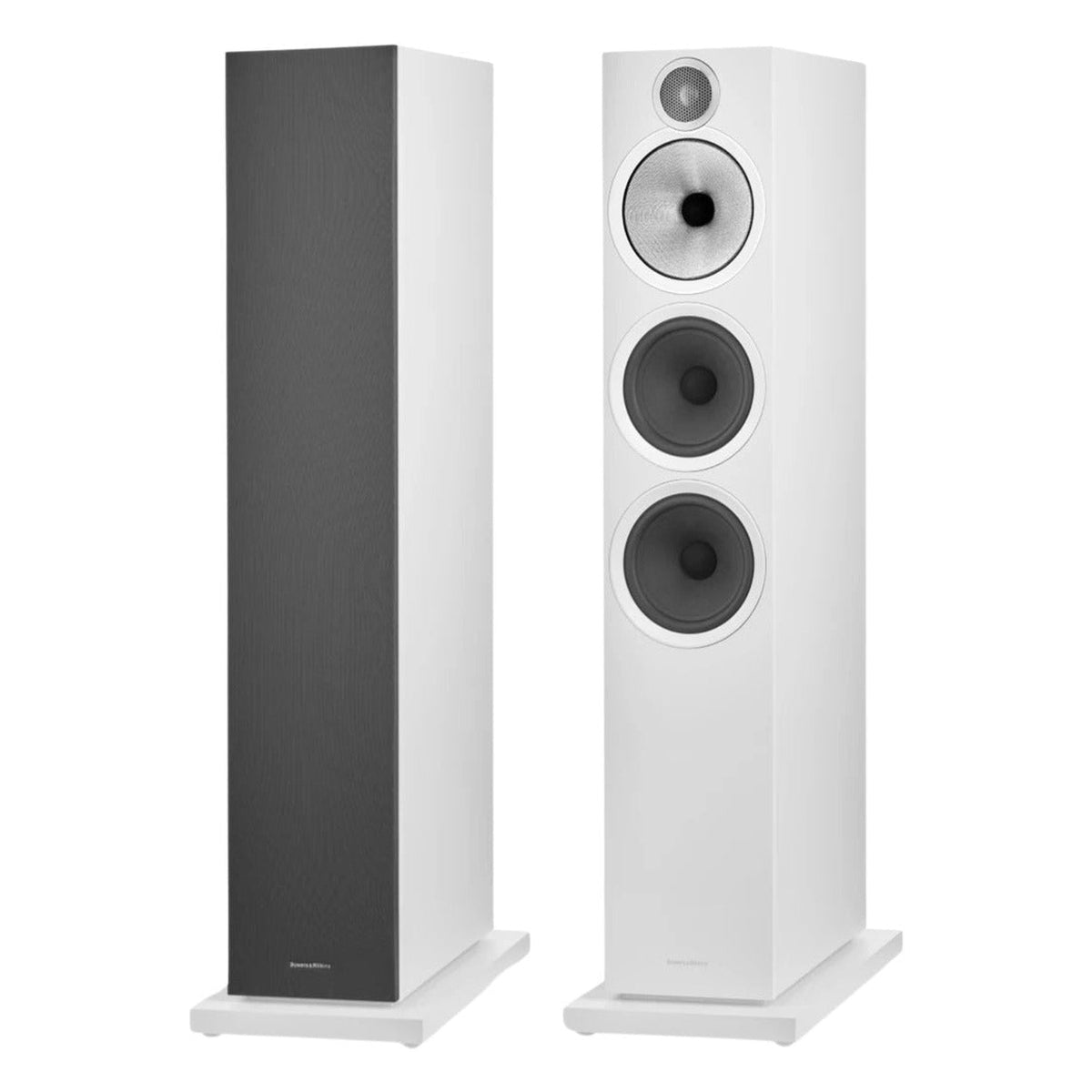 Bowers & Wilkins 603 S3 passive floorstanding speakers with black cabinets and silver speaker cones.