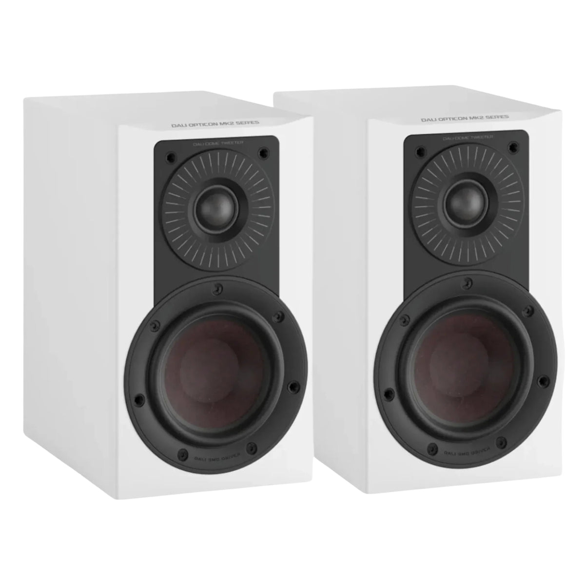 DALI Dali Opticon 1 MK2 passive bookshelf speakers shown with black wood finish and front grille, compact audio speakers for home sound