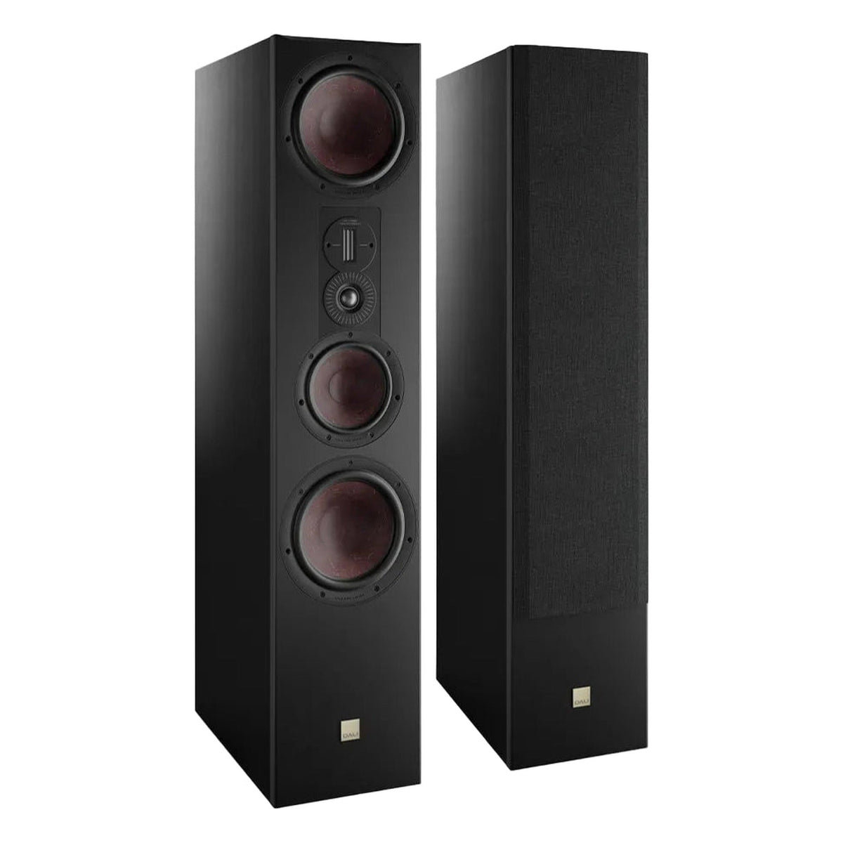 DALI Opticon 8 MK2 passive floorstanding speakers with sleek black finish and modern design, showcasing high-quality audio speakers.