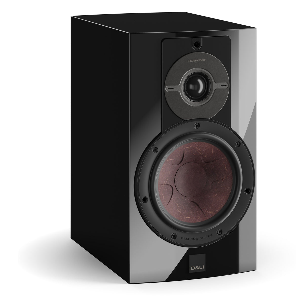 DALI Rubikore 2 passive bookshelf speakers with sleek black finish and compact design for quality sound.