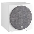 DALI Dali Sub E-9 F subwoofer showing black enclosure and driver cone for deep bass sound reproduction