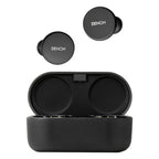 Denon PerL wireless in-ear headphones, black charging case open with earbuds