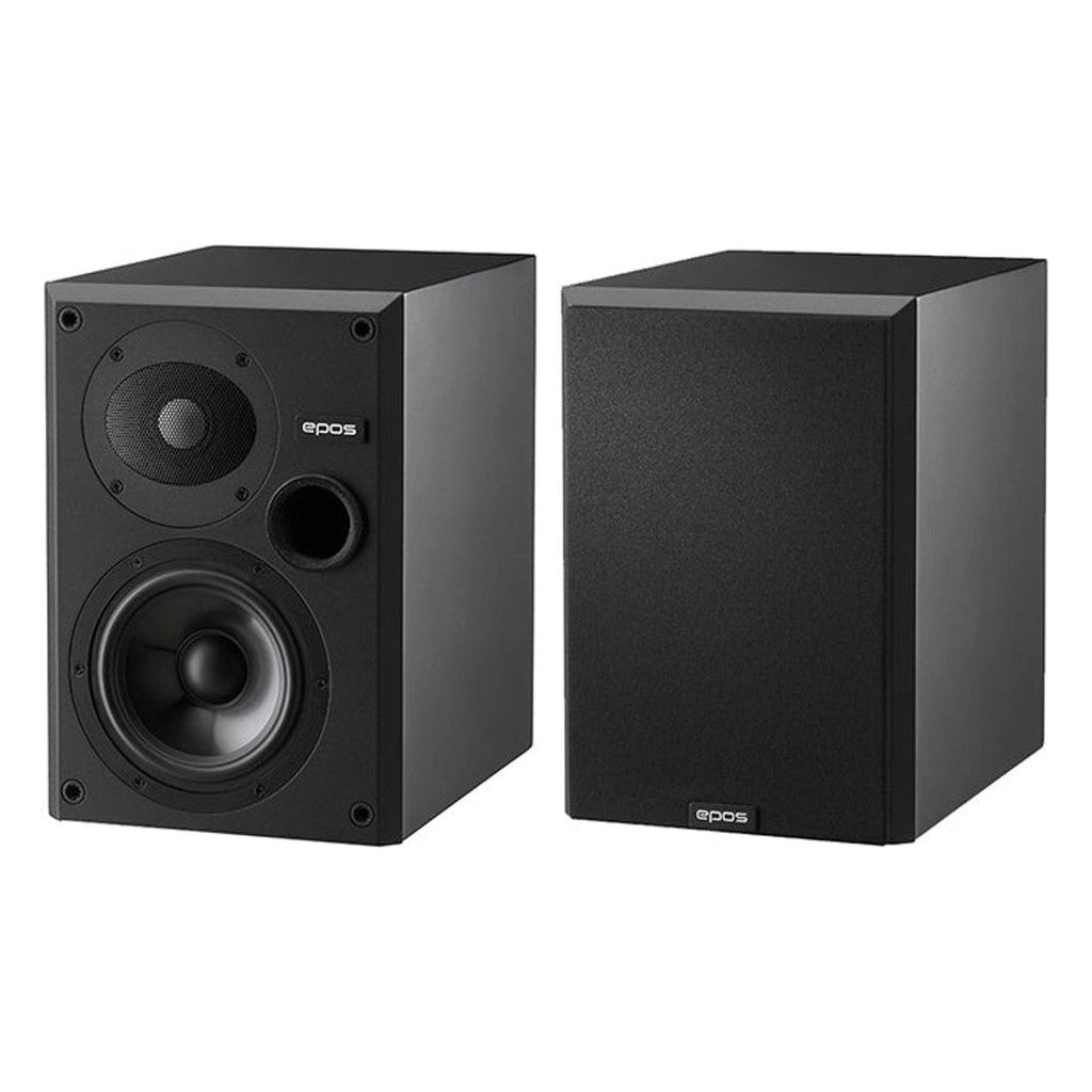 Epos ES-7N passive bookshelf speakers with sleek black finish and compact design, ideal for high-quality home audio.