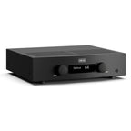 Hegel H200 streaming integrated amplifier in black, front panel with source and volume controls and OLED display