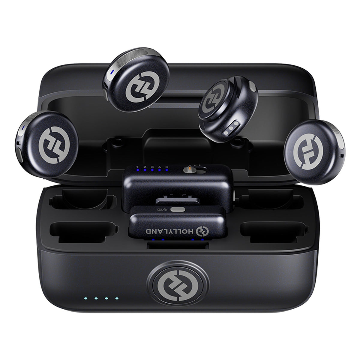 Hollyland Lark M3 Combo 4TX + 2RX charging case with four transmitters