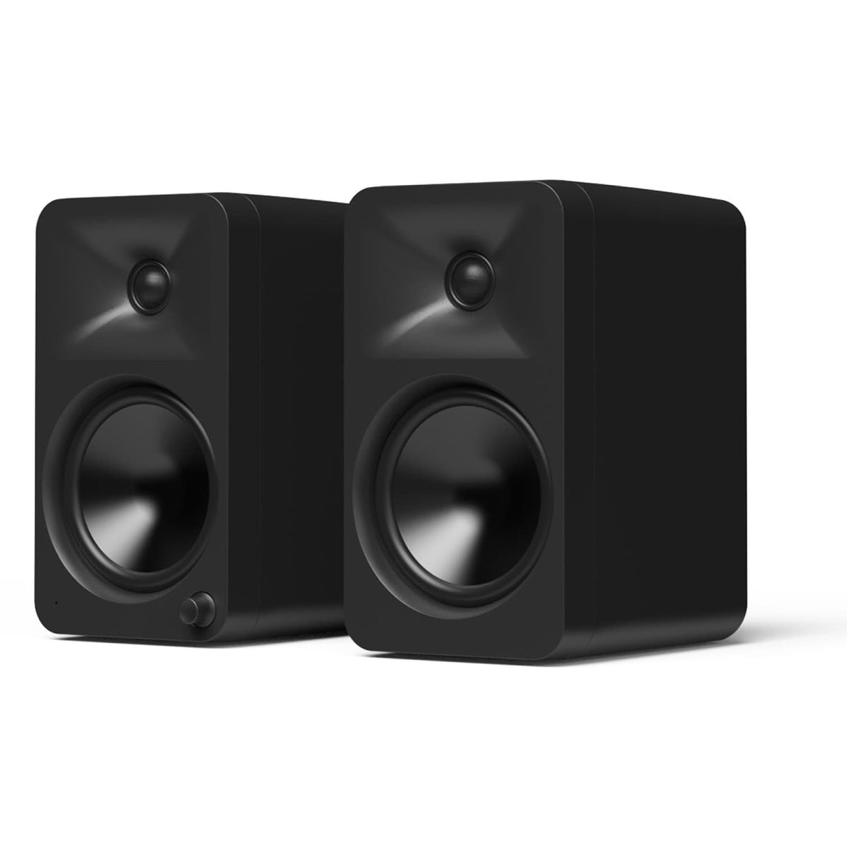 Kanto Audio Ora 4 desktop speakers, hero shot in black