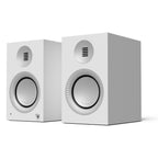 Kanto Audio TUK Grand powered speakers in Matte White with aluminum waveguides, three-quarter view