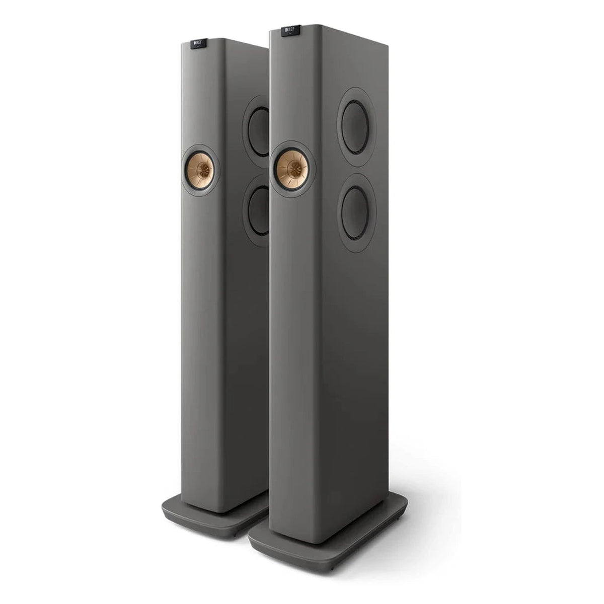 KEF LS60 Wireless floorstanding speakers with sleek black finish, showcasing their modern design and speaker drivers.