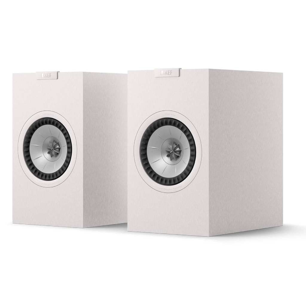 KEF Q1 Meta passive bookshelf speakers with sleek black cabinets and dual drivers for high-quality home audio listening.