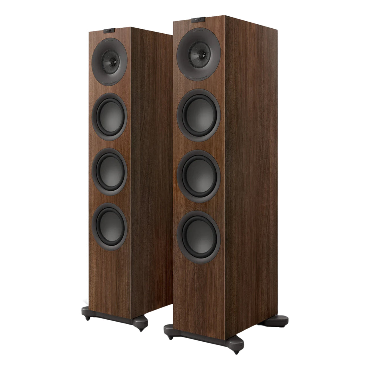 KEF Q11 Meta passive floorstanding speakers with sleek black cabinets and modern design, showcasing high-quality audio speakers.