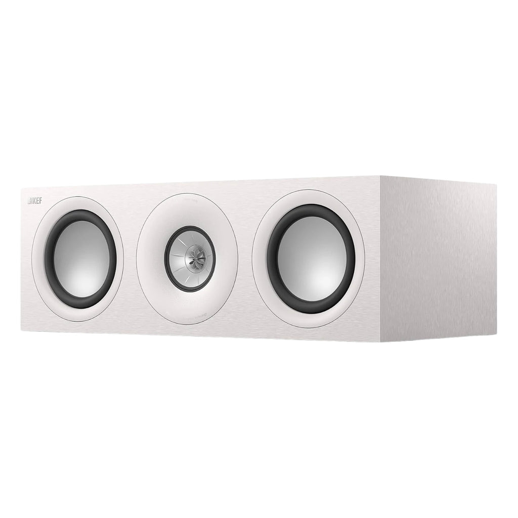 KEF Q6 Meta center speaker showing black speaker grille and sleek design for home audio systems