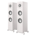 KEF Q7 Meta passive floorstanding speakers with sleek black cabinets and multiple drivers for high-quality audio.