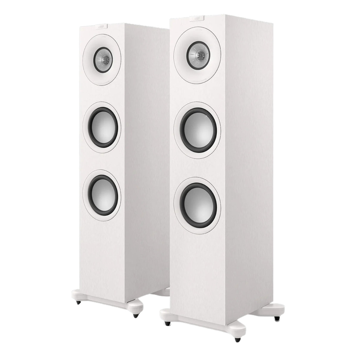 KEF Q7 Meta passive floorstanding speakers with sleek black cabinets and multiple drivers for high-quality audio.
