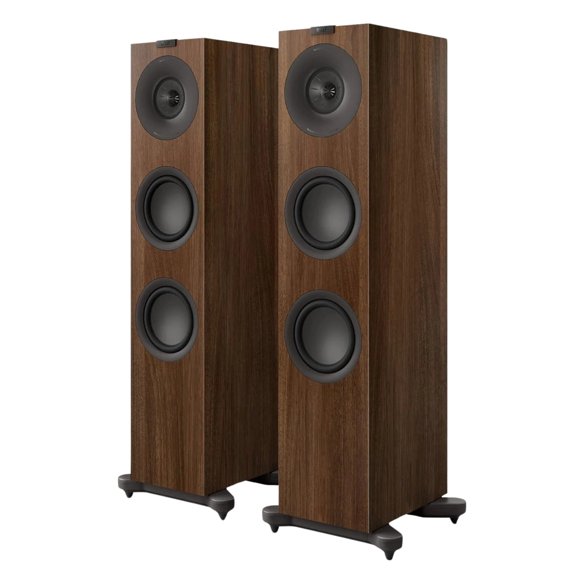 KEF Q7 Meta passive floorstanding speakers with sleek black finish, showcasing their tall, modern design and multiple speaker drivers.