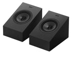 Pair of KEF Q8 Meta Dolby Atmos speakers with sleek black design and advanced audio drivers for immersive sound quality.