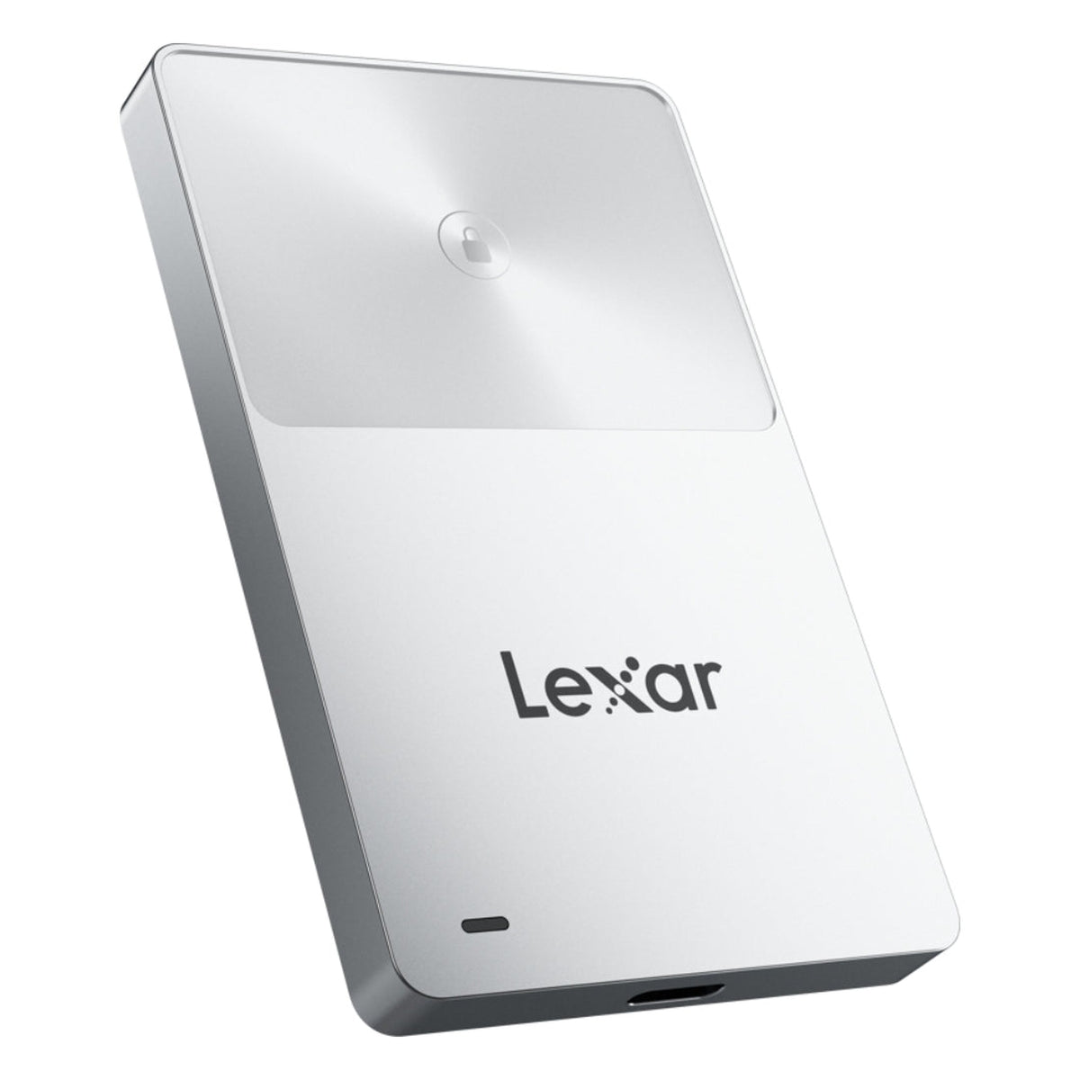 Lexar TouchLock Portable SSD external drive with secure fingerprint locking, compact design, and USB-C connection.