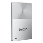 Lexar TouchLock Portable SSD external drive with sleek black design and secure fingerprint lock system.