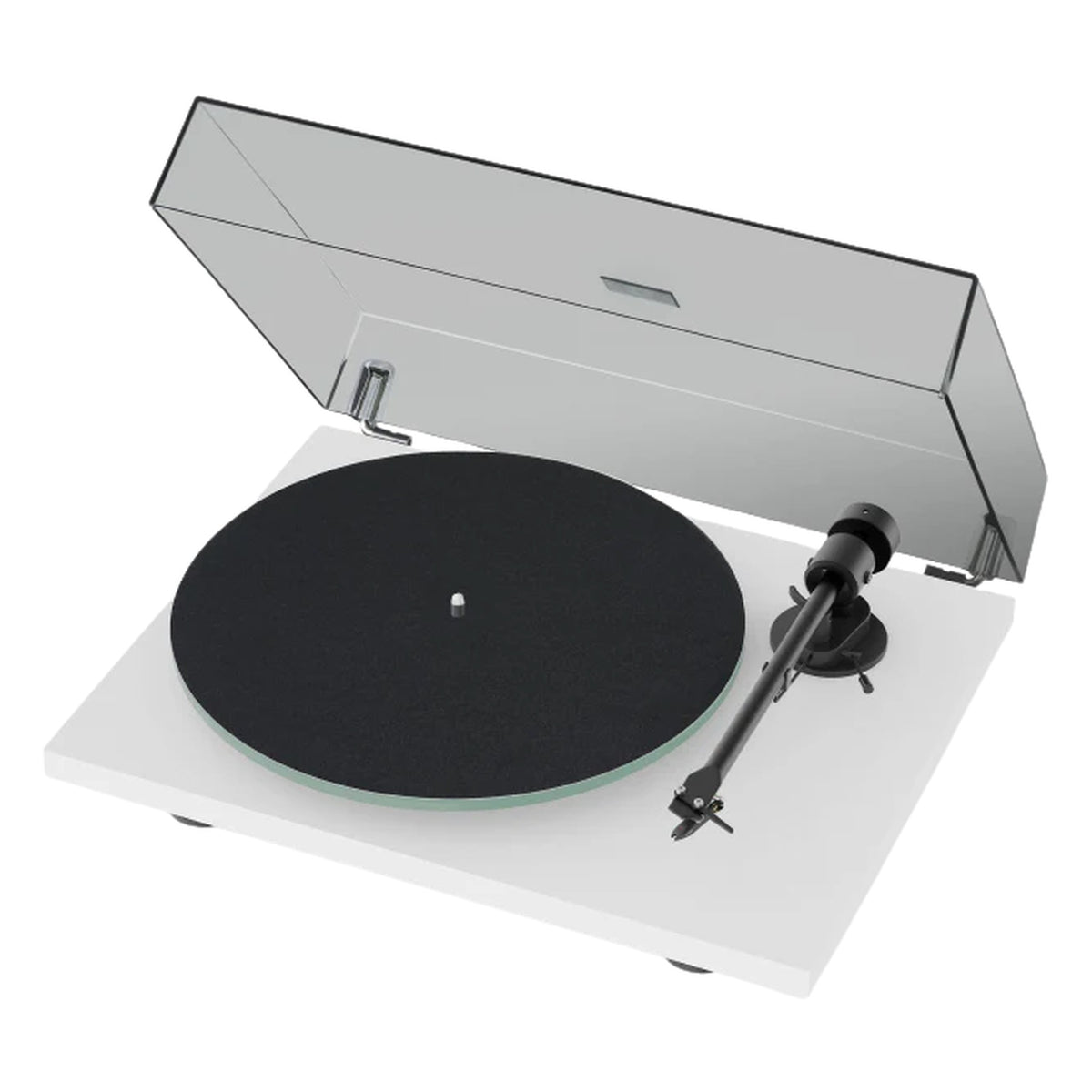 Pro-Ject T1 EVO turntable with sleek design, tonearm and platter, showcasing a modern high-quality record player.