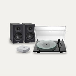 Pro-Ject T2 Super Phono + WiiM Amp + ELAC Debut B5.3 Vinyl System – Turntable Finish Gloss Black, Amplifier Colour Silver
