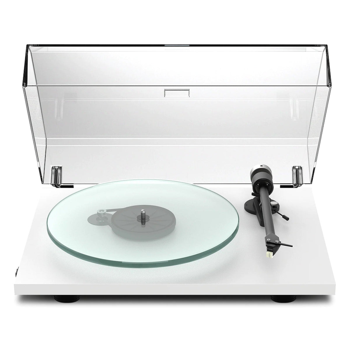 Pro-Ject T2 W turntable with wooden plinth and tonearm, showcasing its sleek design and high-quality build.