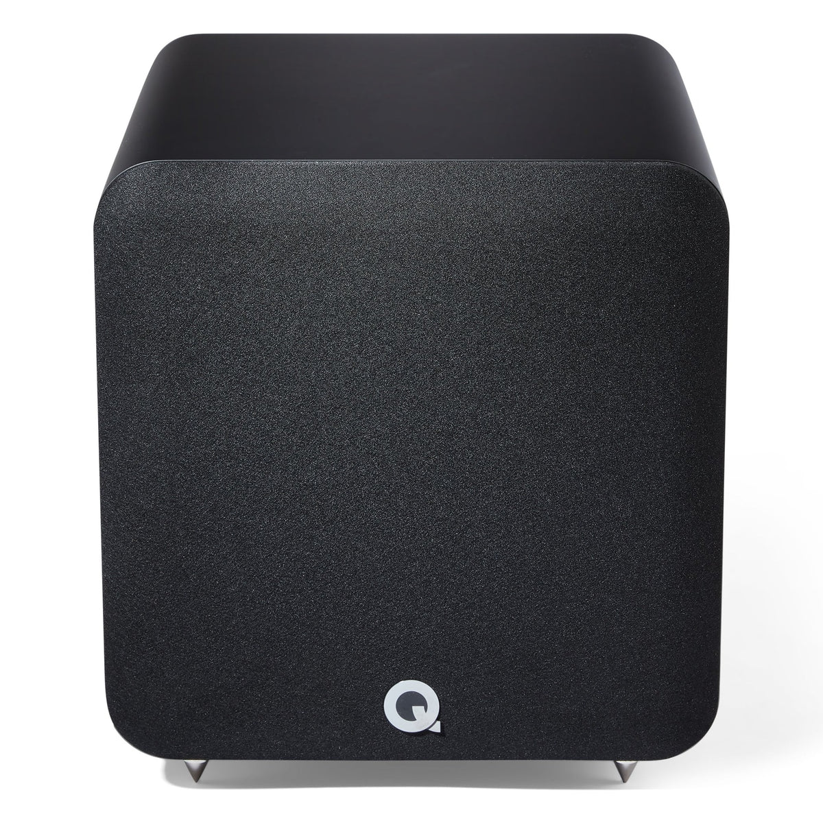 Q Acoustics Q SUB80 subwoofer with sleek black design and front-firing speaker for enhanced bass in home audio systems.