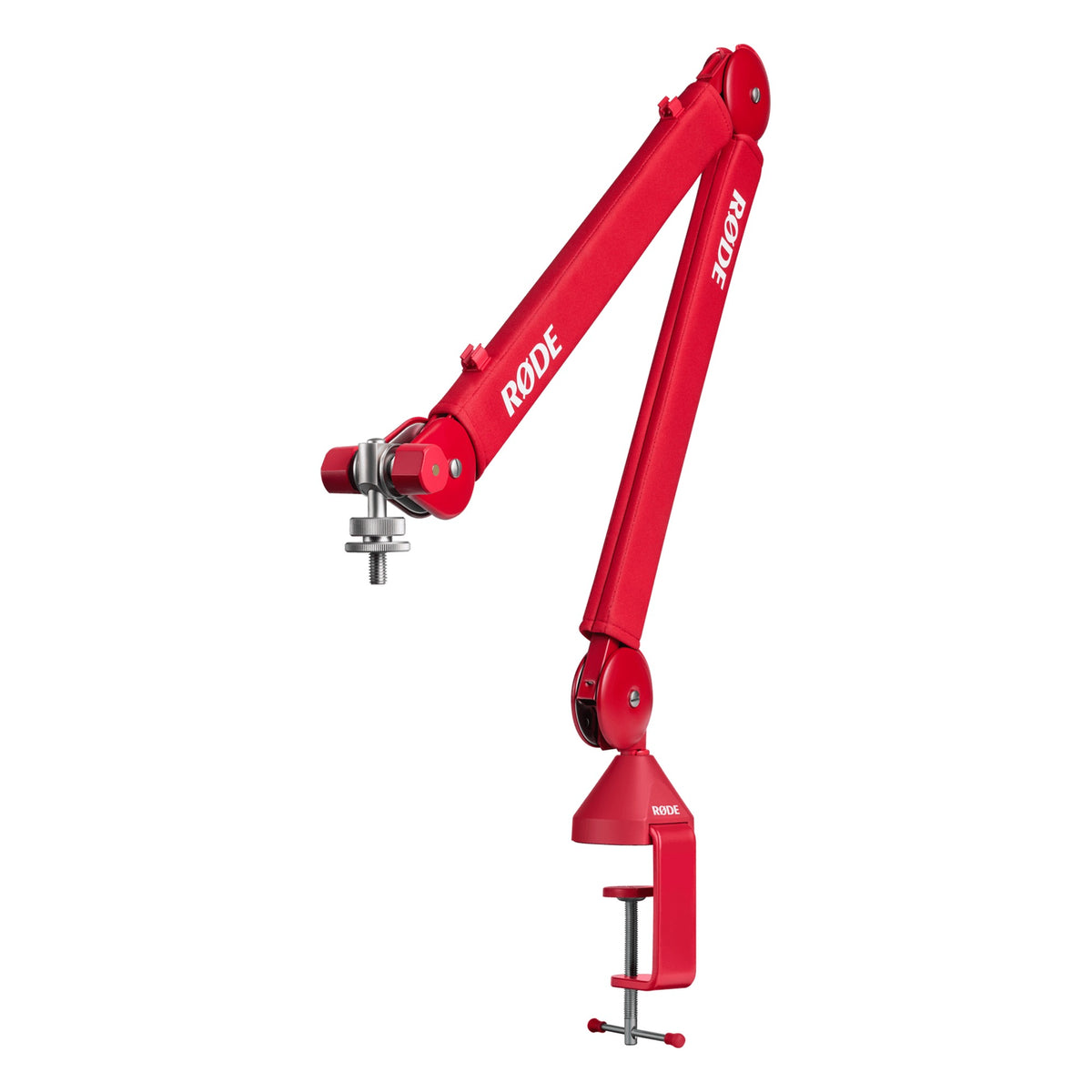 Rode PSA1+ microphone boom arm, in red, lifestyle setting