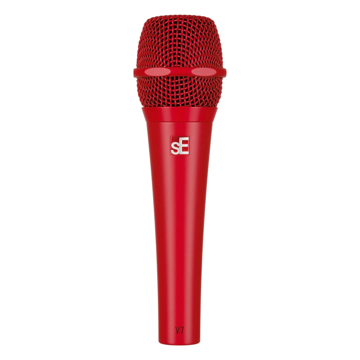 SE Electronics sE V7 dynamic microphone shown without switch, featuring a sleek black body and professional audio recording design.