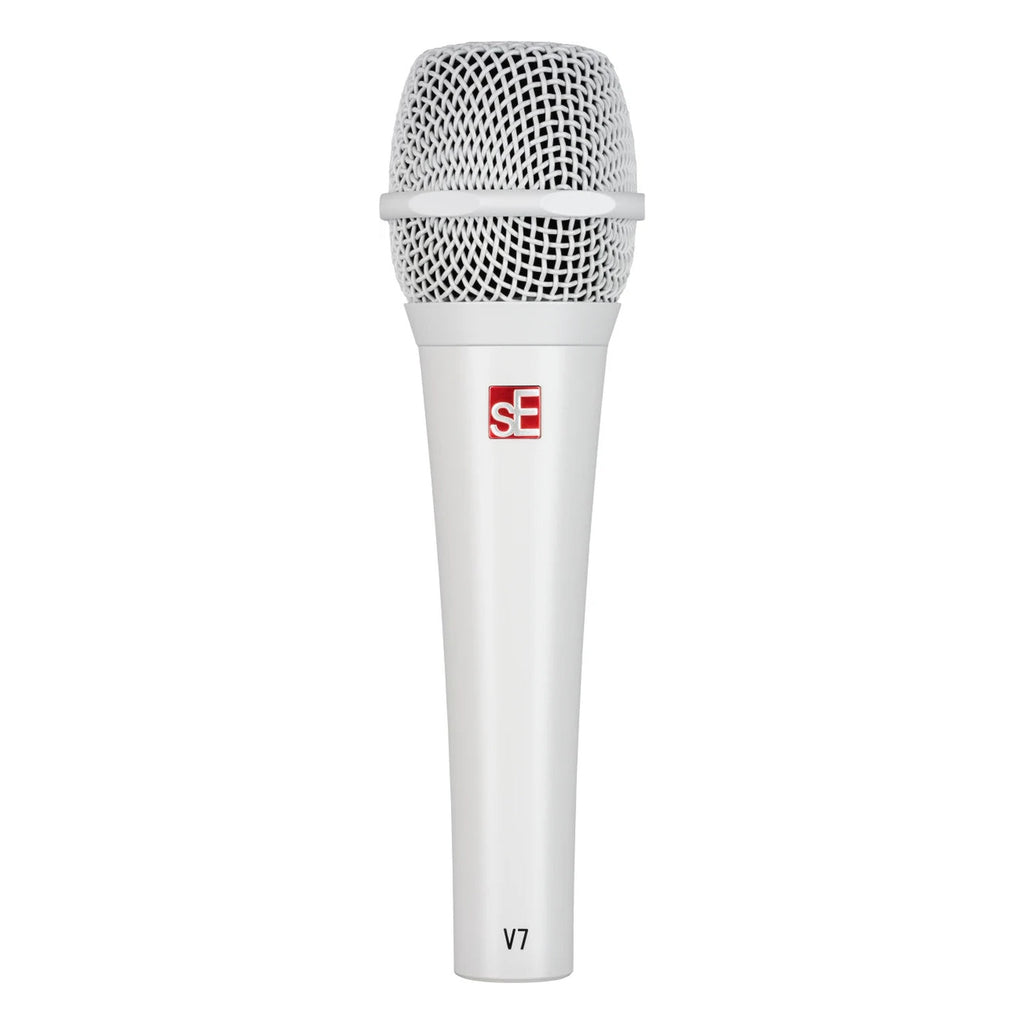sE Electronics V7 dynamic microphone without switch, showing its professional metal grille and black body on a neutral background.