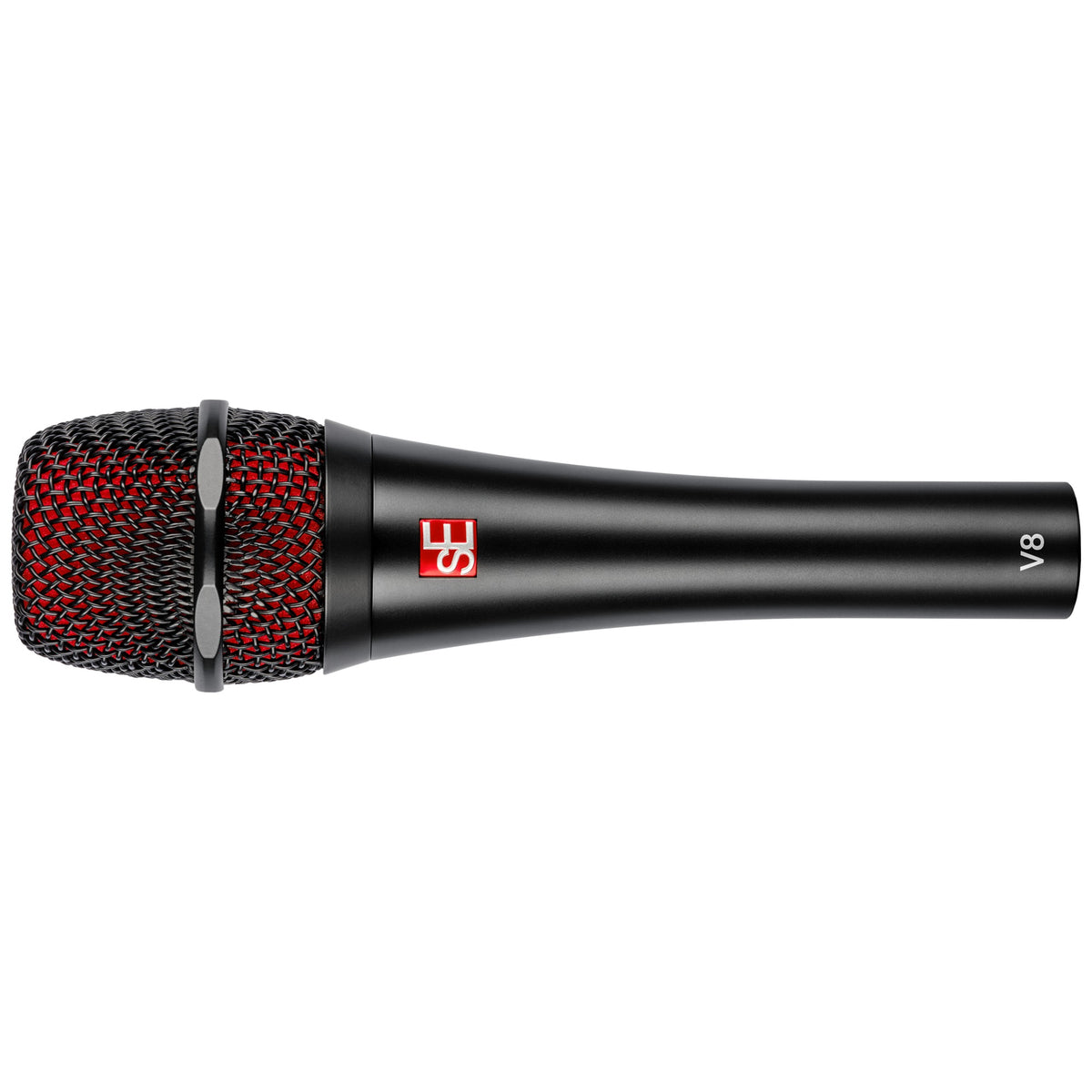 sE Electronics V8 in Black, side view with red sE badge