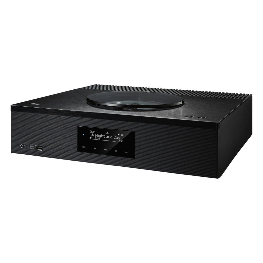 Technics SA-C600 stereo amplifier with sleek black design, front control knobs, and digital display, ideal for high-quality audio systems.