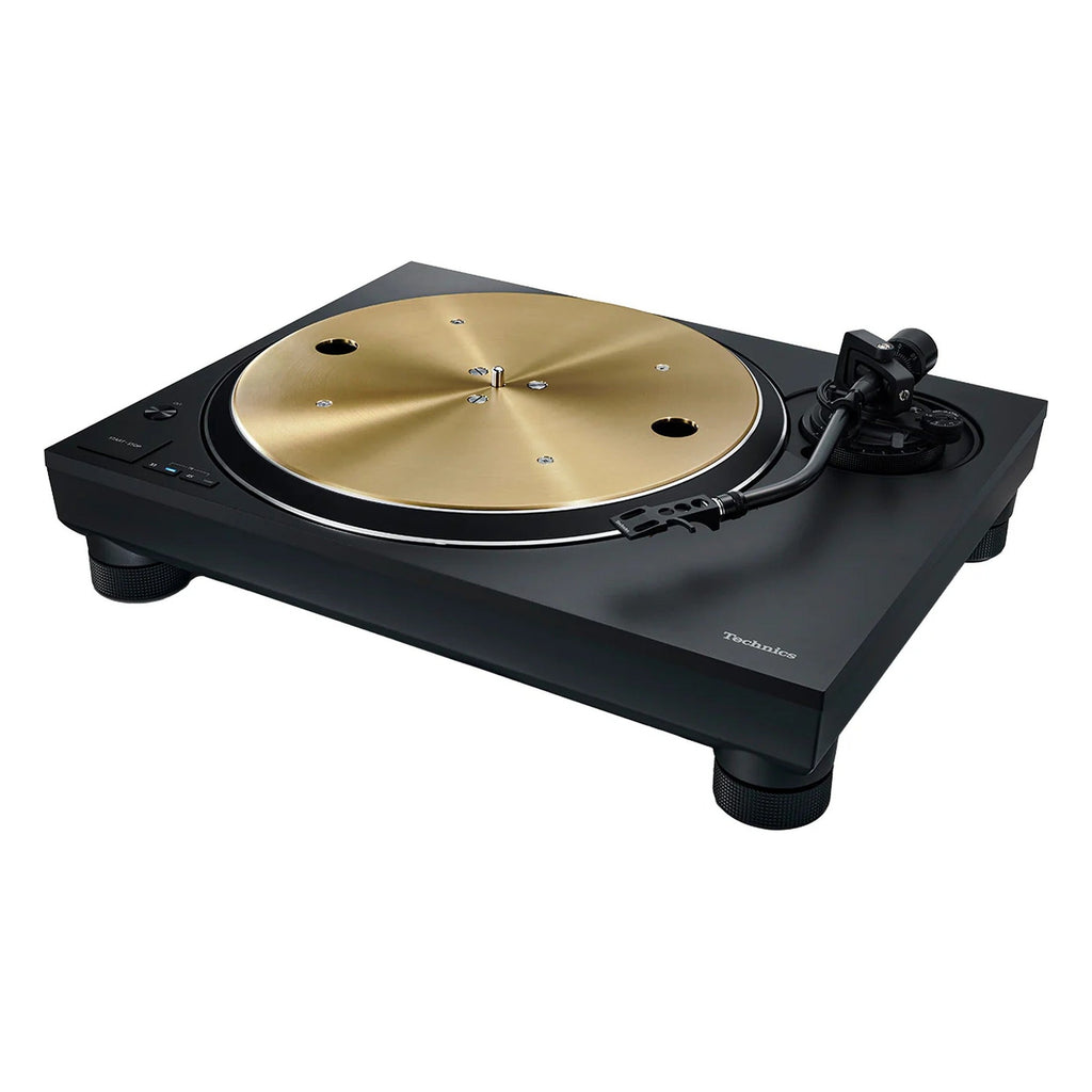 Technics SL-1300G turntable with sleek design, tonearm and platter visible, showcasing high-quality audio equipment.