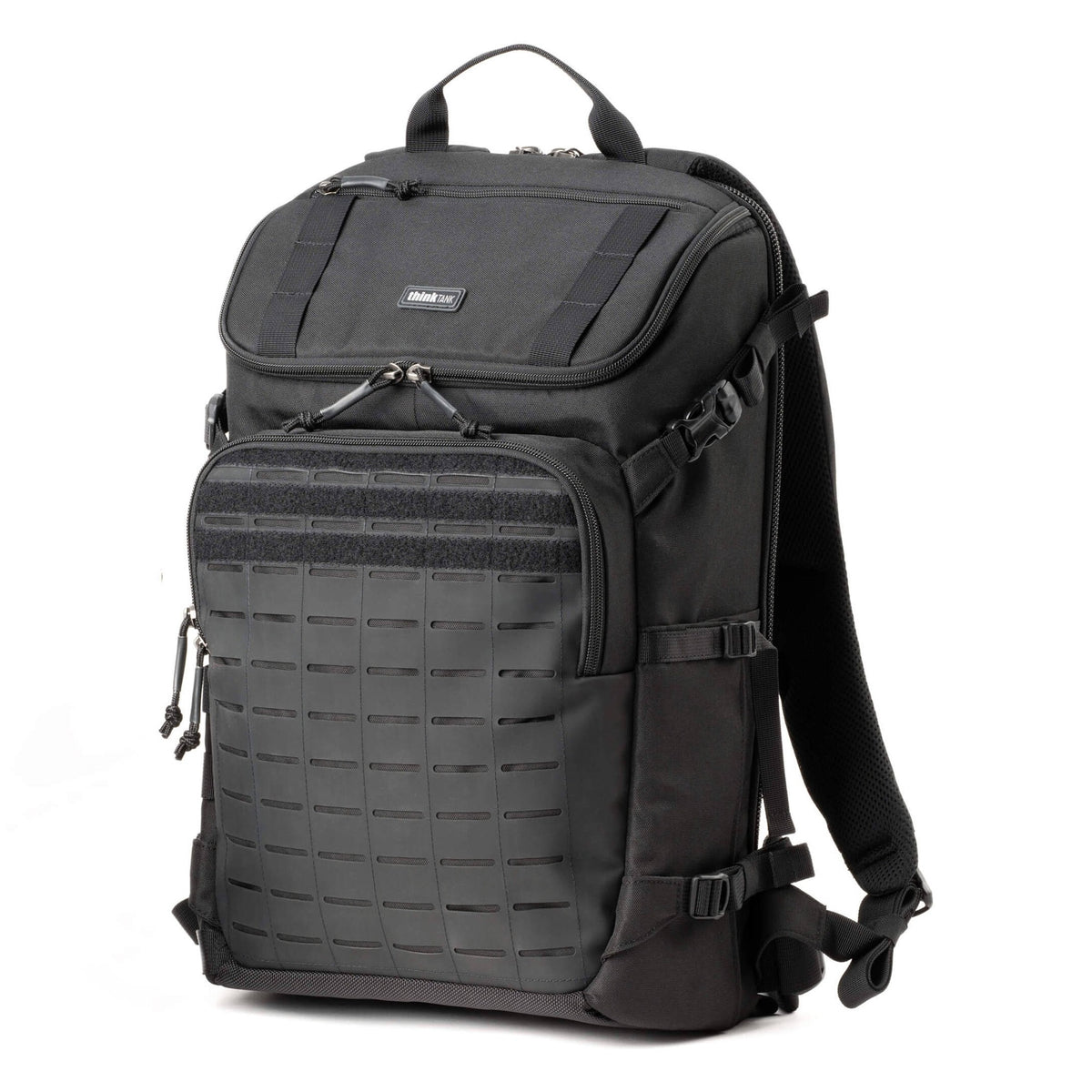 Think Tank DarkLight video equipment bag with padded compartments and adjustable straps for secure gear transport.