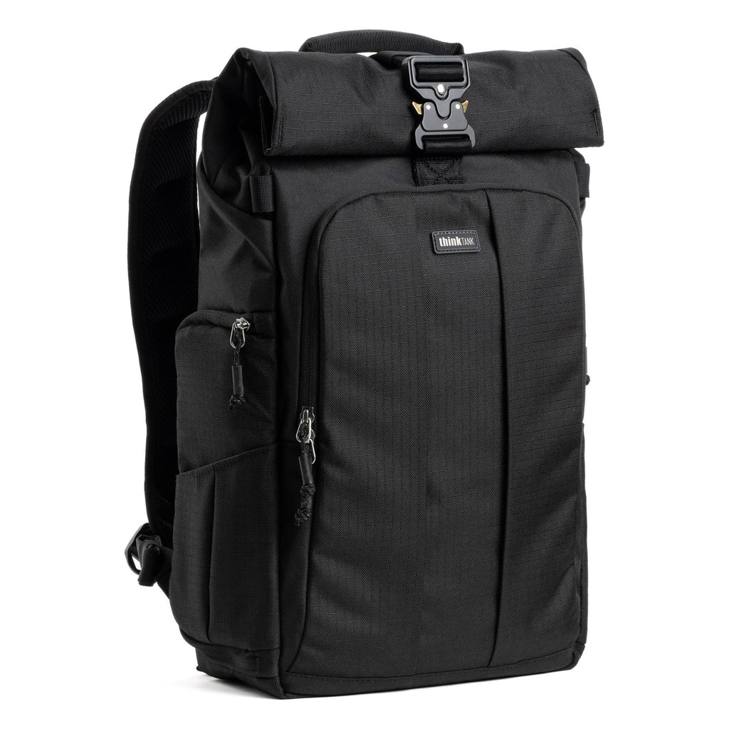 Think Tank FocusPoint RollTop video equipment bag with roll-top closure and adjustable straps for carrying gear securely.