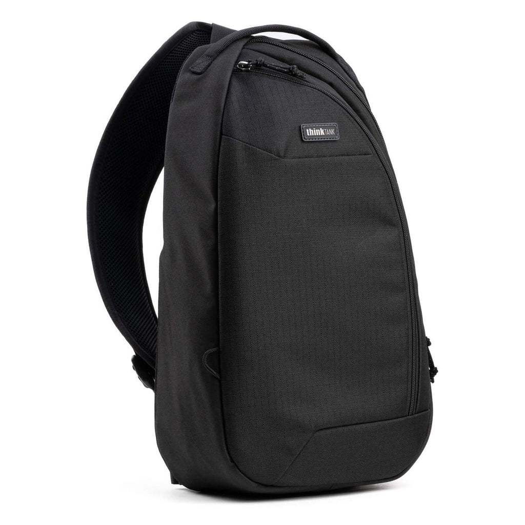Think Tank TurnStyle video equipment bag with compact design, multiple compartments, and adjustable strap for easy carrying.