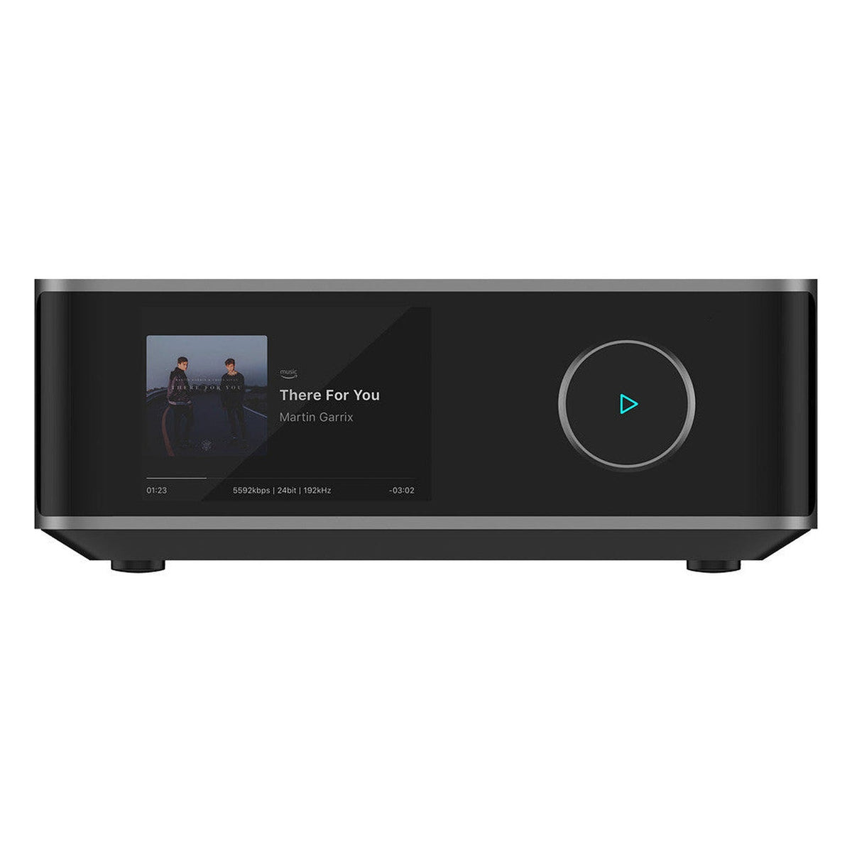 WiiM Amp Ultra stereo amplifier with sleek design and multiple input ports, delivering premium audio performance.
